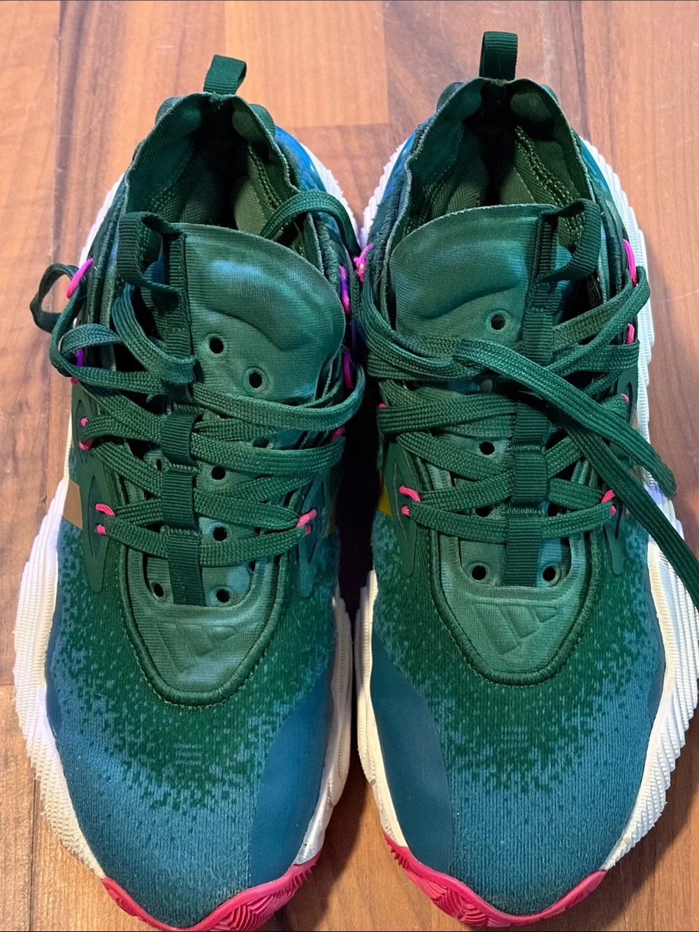 adidas Kids Green Sneakers with Pink & Orange Accents